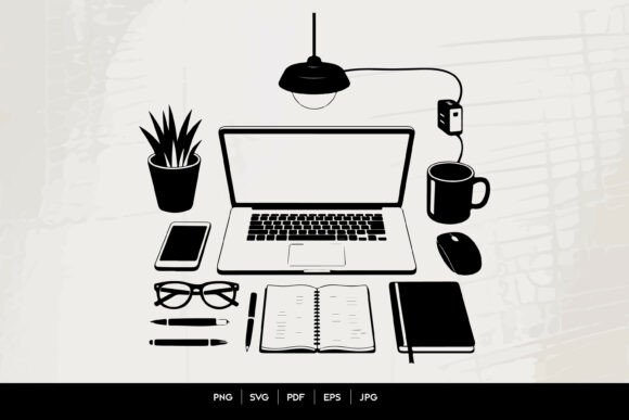 A Modern Desk Silhouette Graphic for Crafts & Content