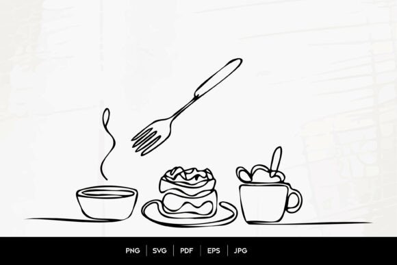 An Embroidery Designer's Look at Dessert and Coffee One Line Art