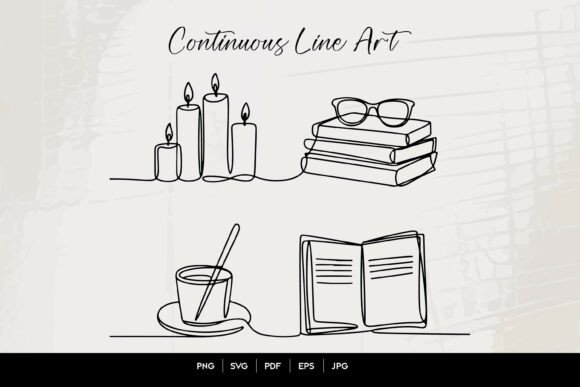 Cozy Reading Still Life Line Art for Crafts & Graphics