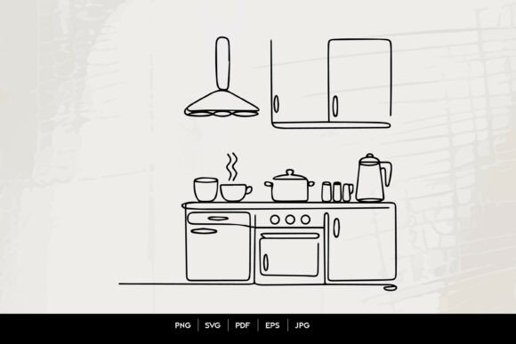 Modern Kitchen Interior Line Art as a Marketing Asset